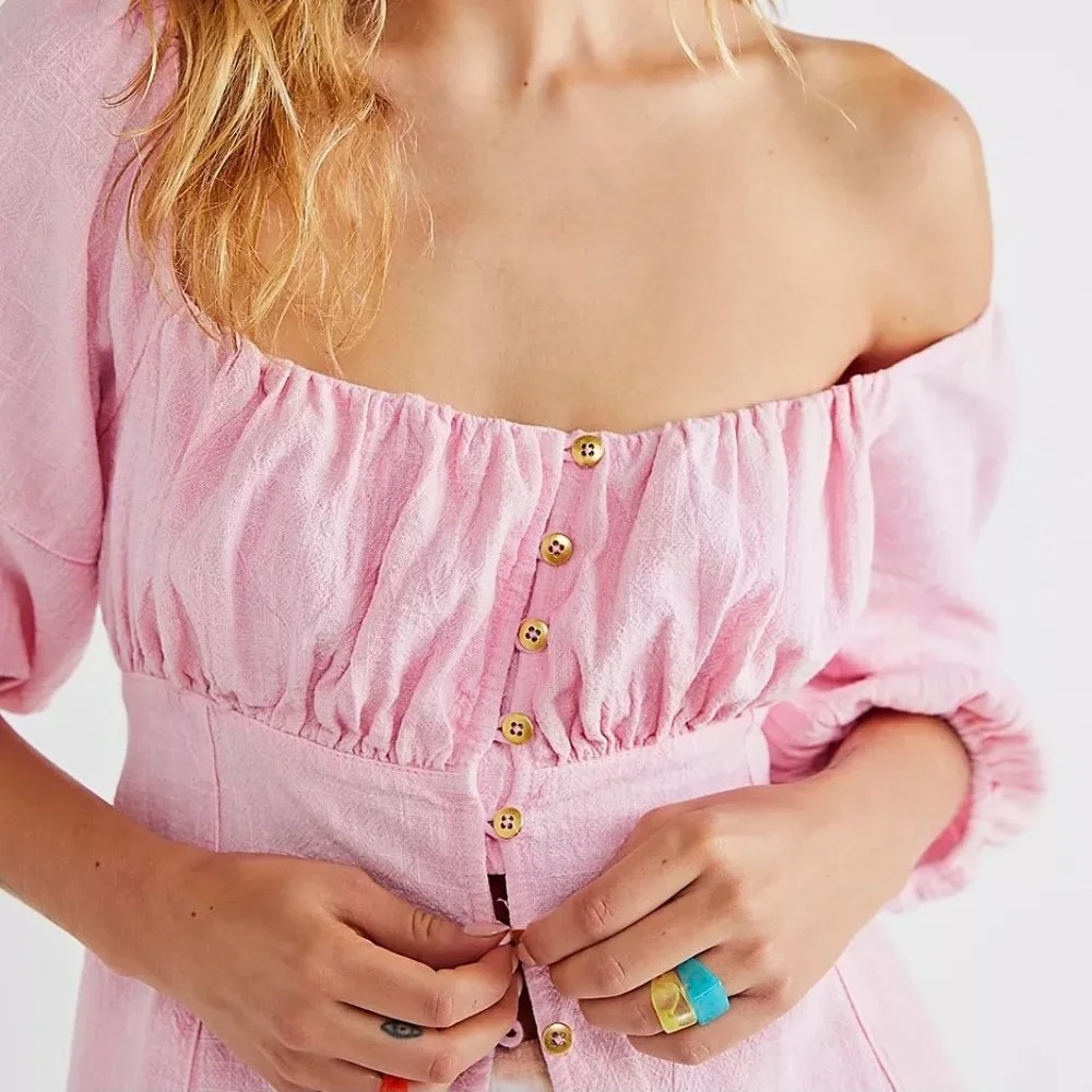 NWT Free People Wink My Way Top | Chalk Pink | Size Small - Picture 3 of 4